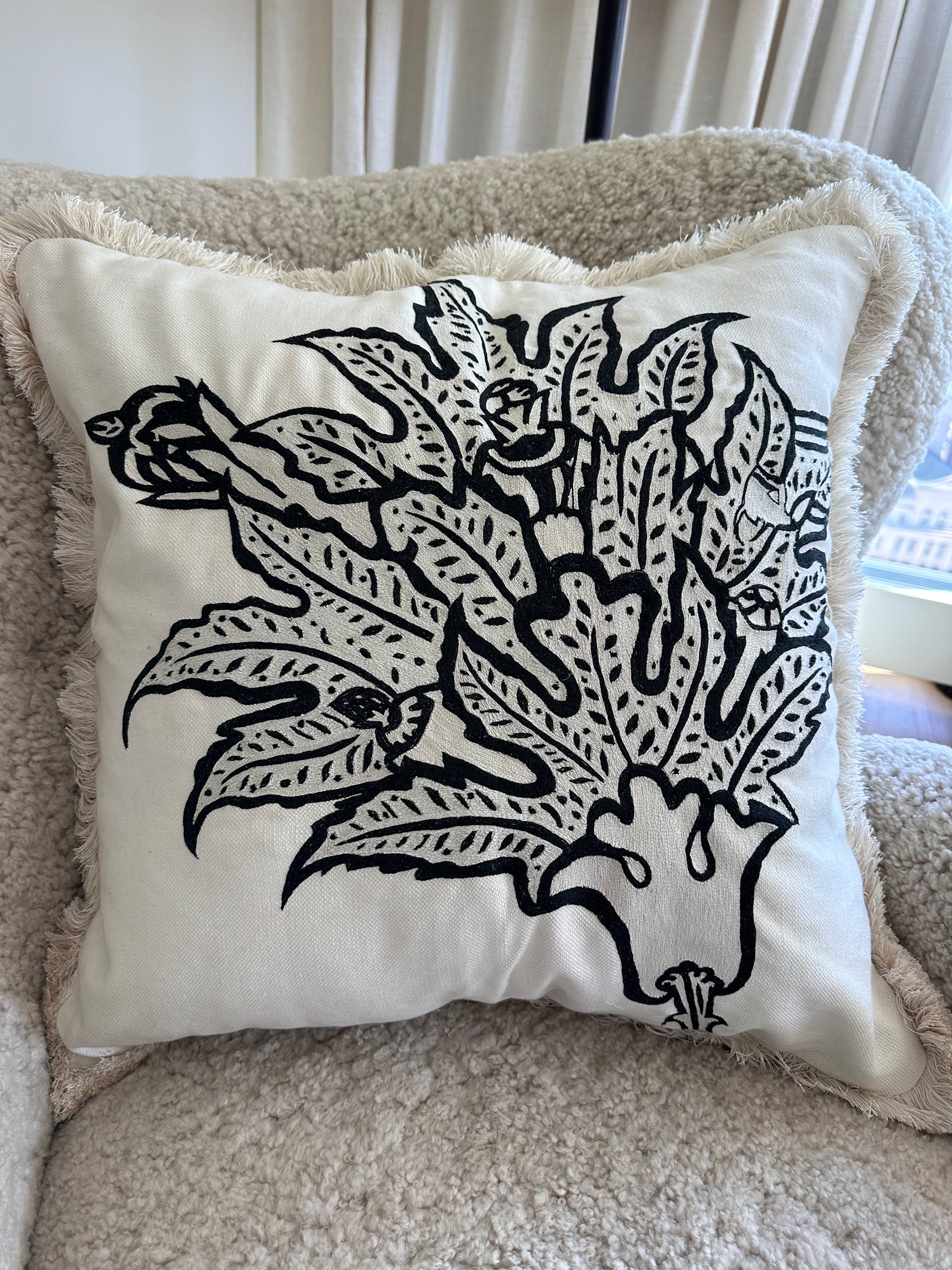 Interior Monologue Hand Embroidered Leaf Pillow (cream)